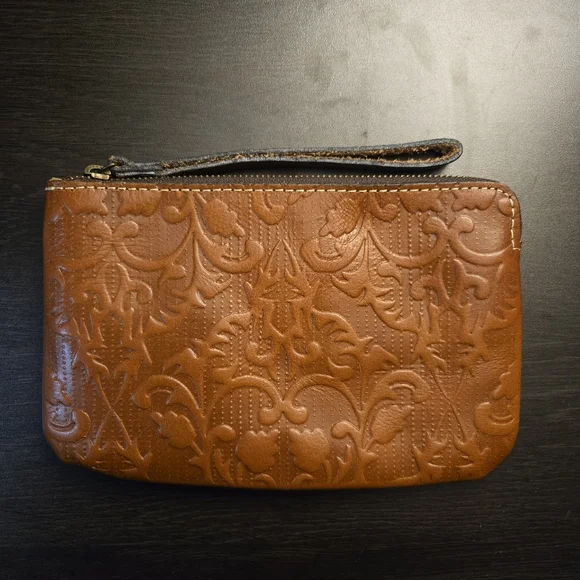 Patricia Nash Cassini Tooled Leather Wristlet Clutch Florence Brown - Picture 1 of 9